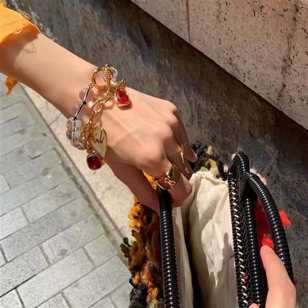 Love Ruby temperament chain French court brass plated 18K Gold Bracelet