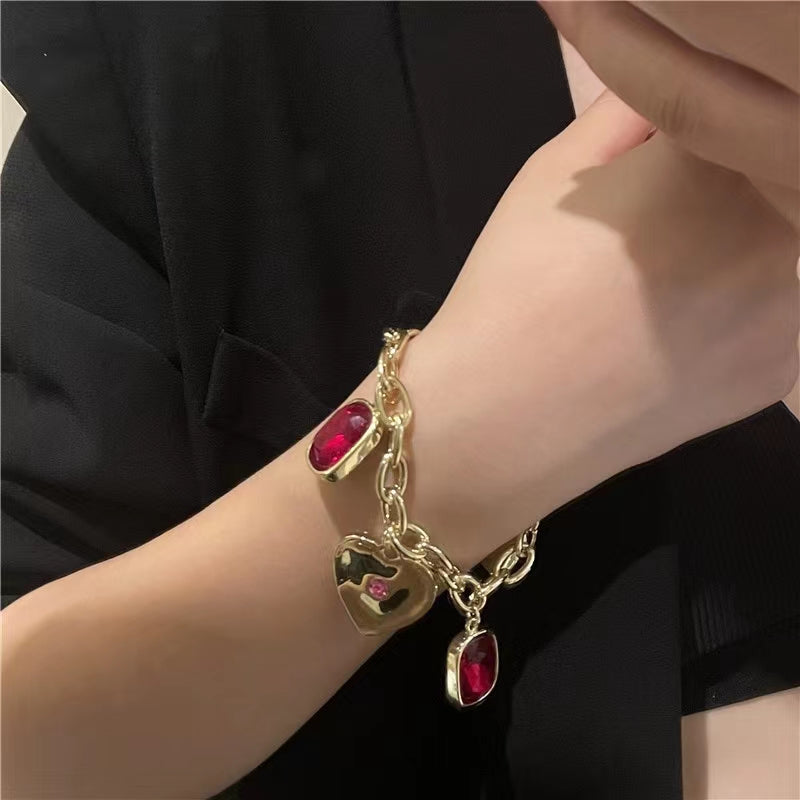 Love Ruby temperament chain French court brass plated 18K Gold Bracelet