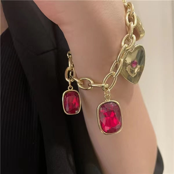 Love Ruby temperament chain French court brass plated 18K Gold Bracelet