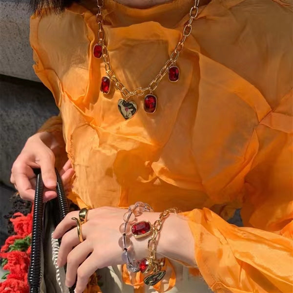 Love Ruby temperament chain French court brass plated 18K Gold Bracelet