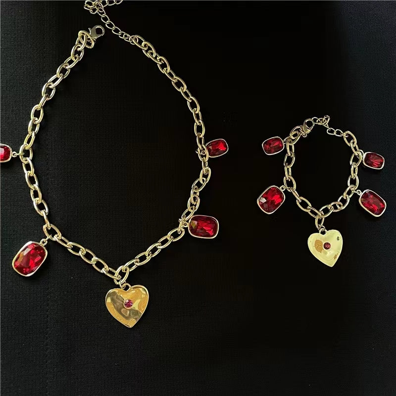 Love Ruby temperament chain French court brass plated 18K Gold Bracelet