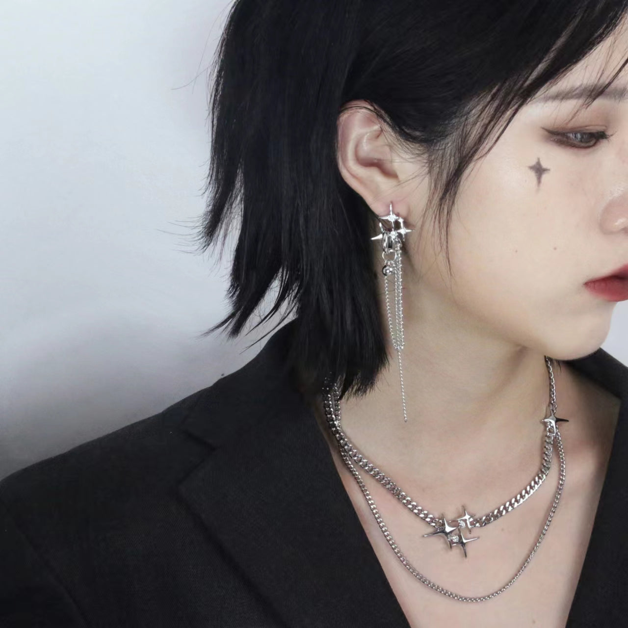 Original design star tassel asymmetric earrings female senior retro exaggerated unique minority