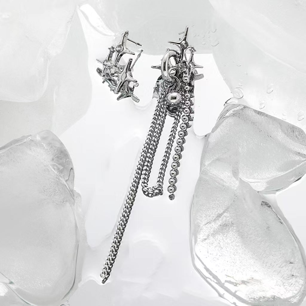 Original design star tassel asymmetric earrings female senior retro exaggerated unique minority