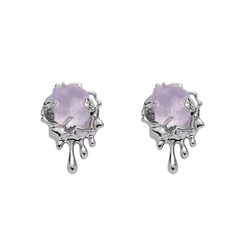 Imitation mineral resin flow heart earrings, female French minority literature, Japanese sweet earrings