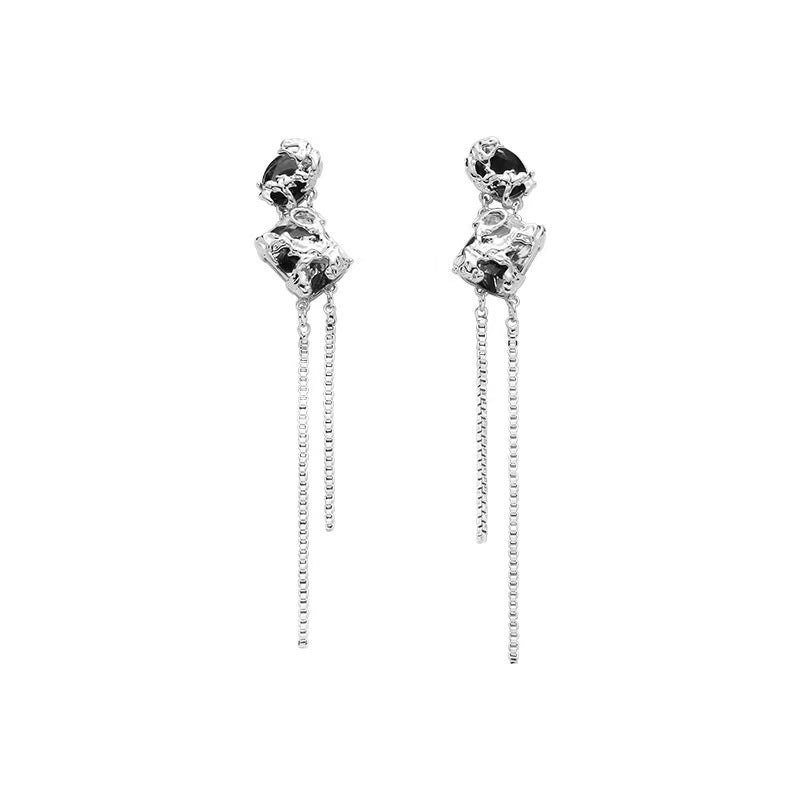 Long tassel zircon patchwork earrings femininity small number of high-end ear jewelry