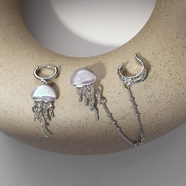Jellyfish Series Ear Studs Earclip One piece Personality Small crowd Design Sense