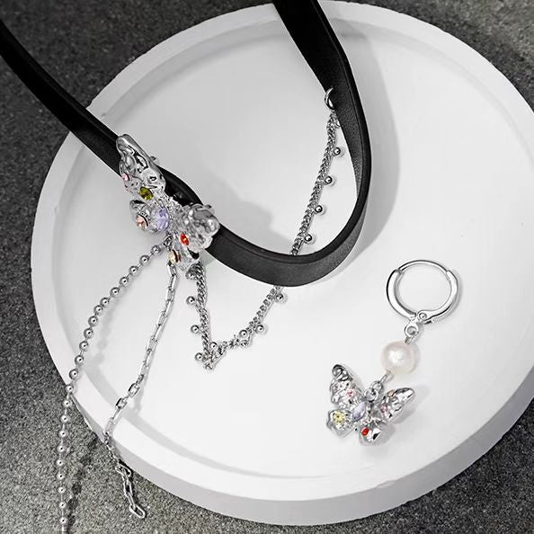 Small design colorful diamond butterfly titanium steel necklace female luxury high fashion