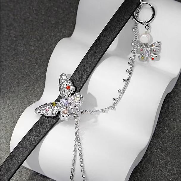 Small design colorful diamond butterfly titanium steel necklace female luxury high fashion