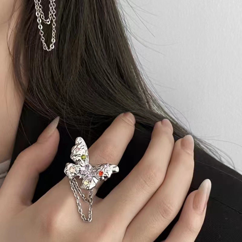 Small design colorful diamond butterfly titanium steel necklace female luxury high fashion