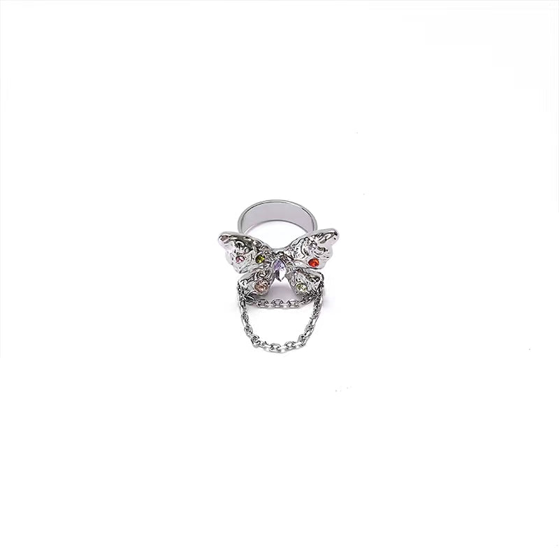 Small design colorful diamond butterfly titanium steel necklace female luxury high fashion