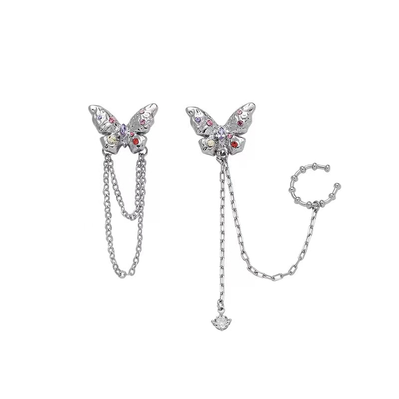 Small design colorful diamond butterfly titanium steel necklace female luxury high fashion