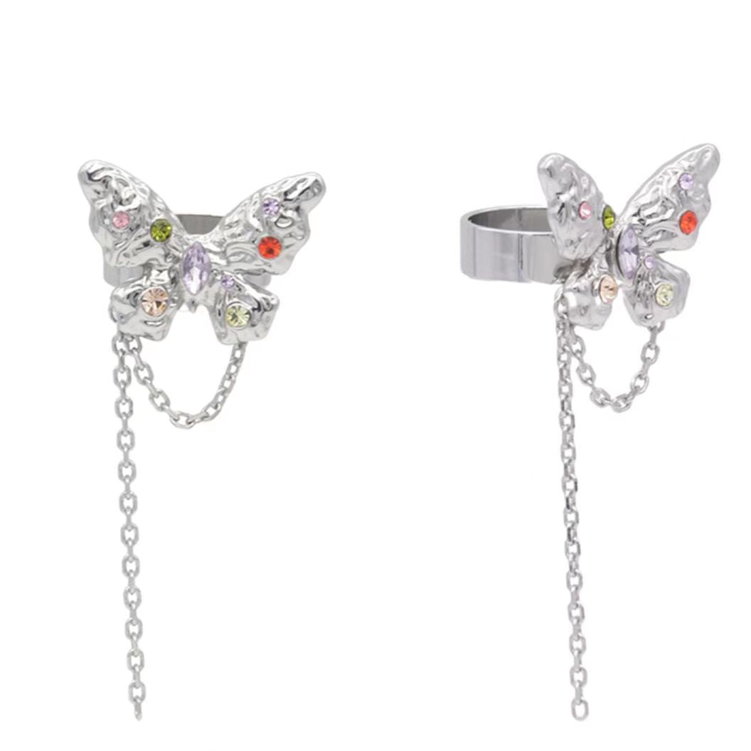 Small design colorful diamond butterfly titanium steel necklace female luxury high fashion