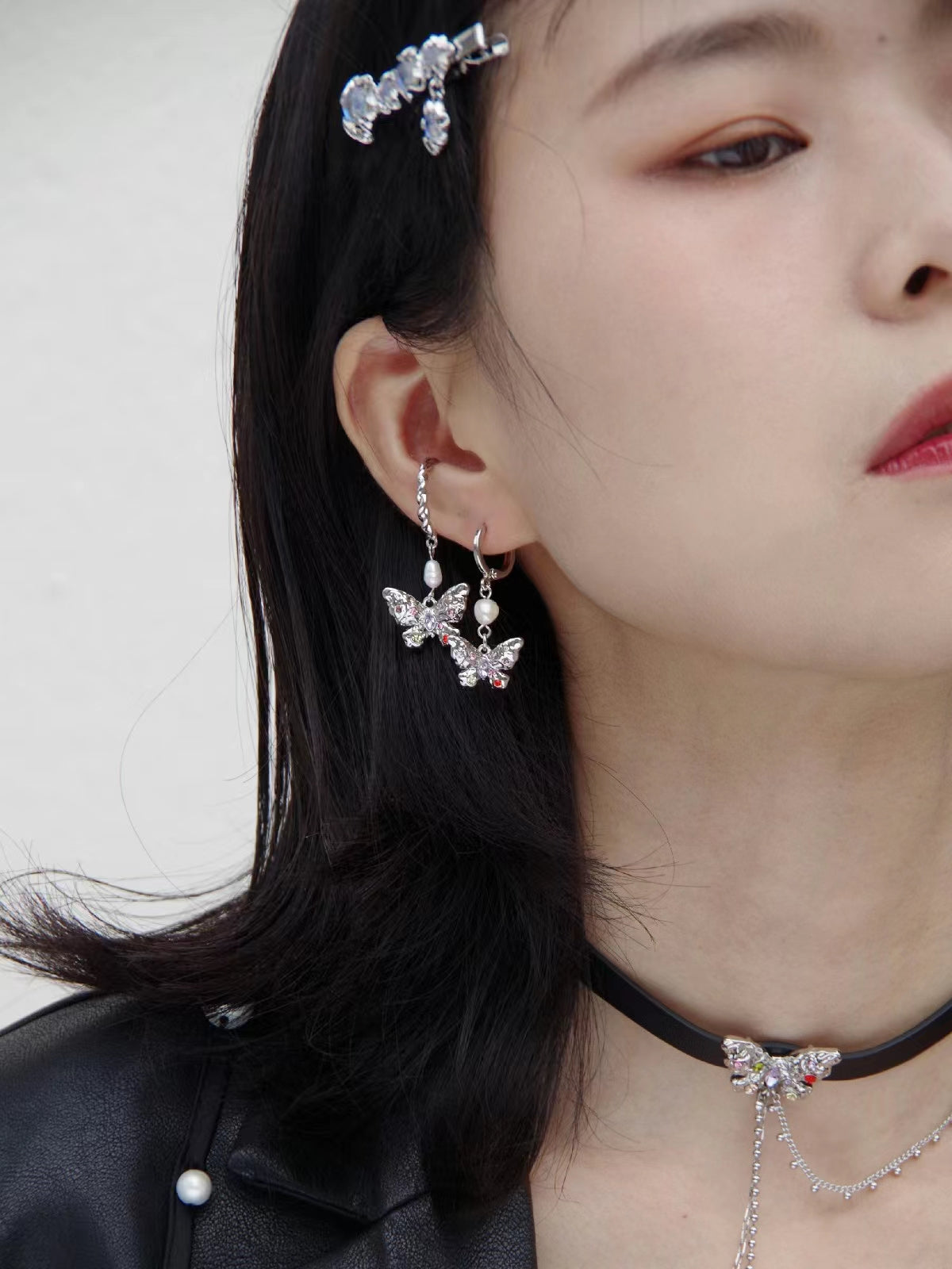 Small design colorful diamond butterfly titanium steel necklace female luxury high fashion