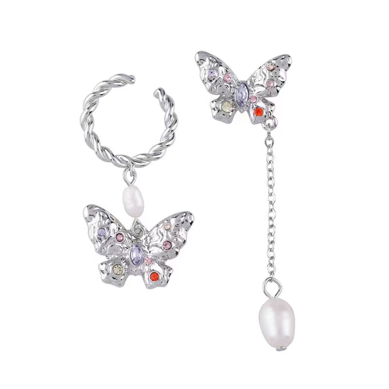 Small design colorful diamond butterfly titanium steel necklace female luxury high fashion
