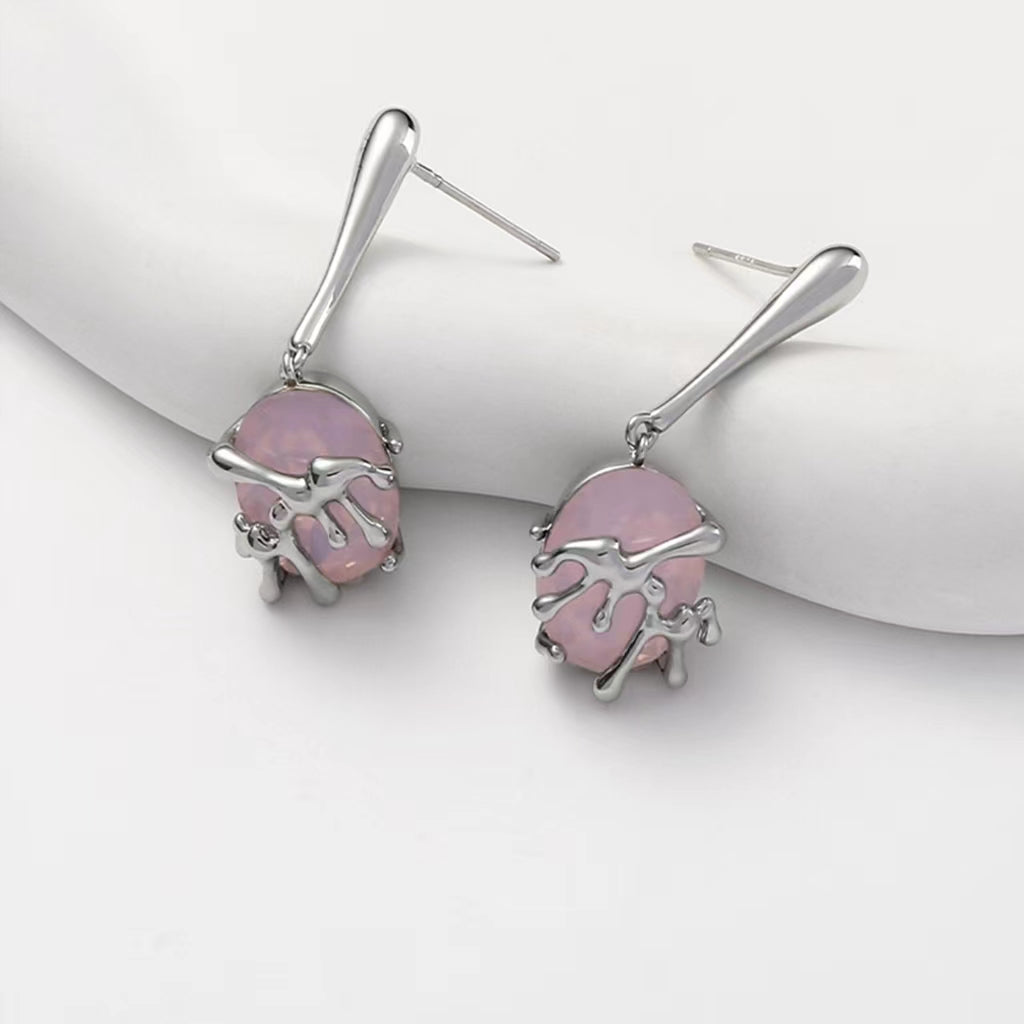 Original Design Light Pink Color Diamond Pendant Earrings Female Luxury Sweet Cool Wind Premium Earrings s925