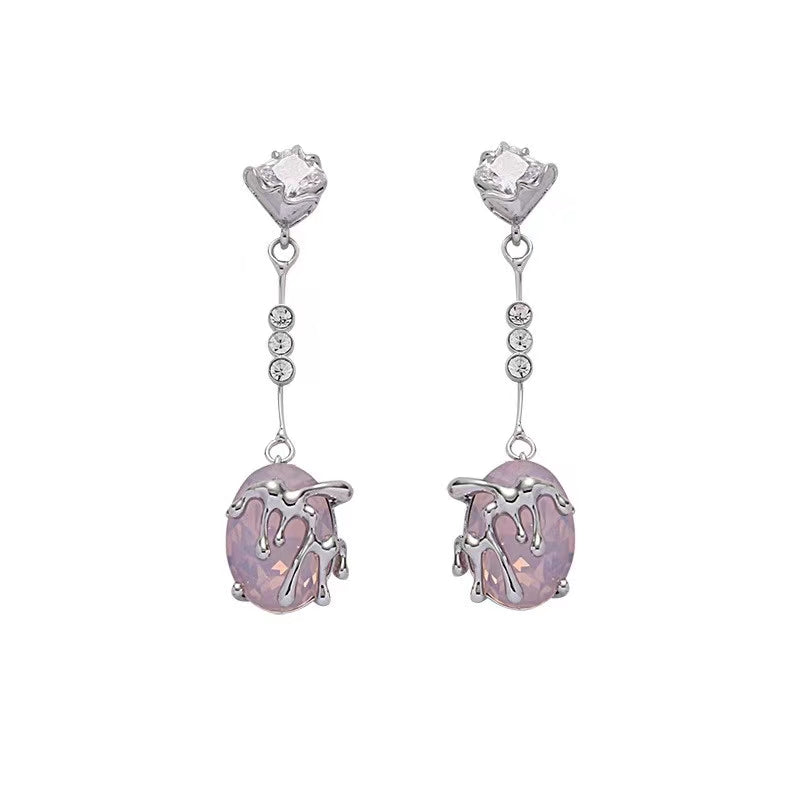 Opal Glacier Pink Water Drop Earrings for Women with High Level Sense