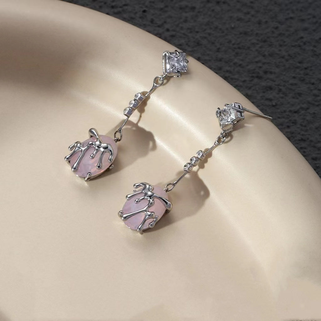 Opal Glacier Pink Water Drop Earrings for Women with High Level Sense