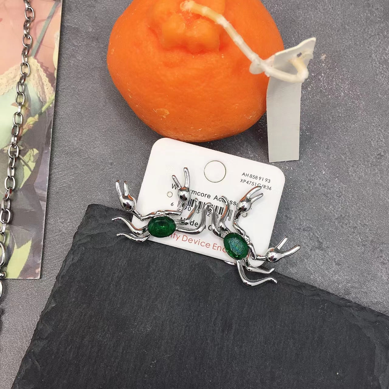 Sweet and cool emerald scorpion earrings female dark fashion cool opening ring scorpion pendant necklace