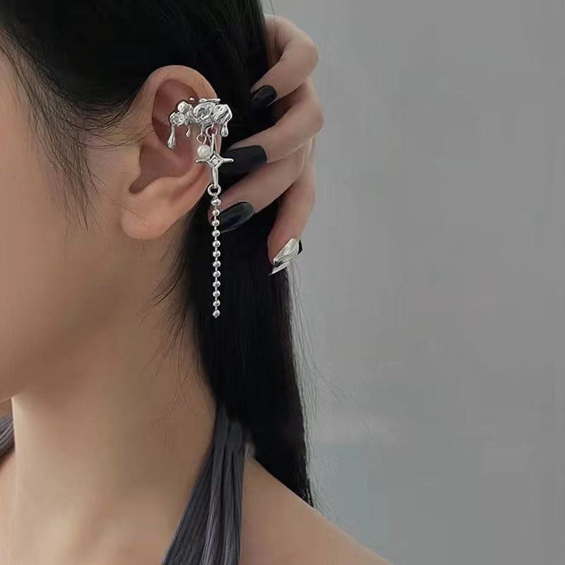Diamond set lava tassel ear bone clip for women 2022 new fashion niche design senior ear clip earless earrings