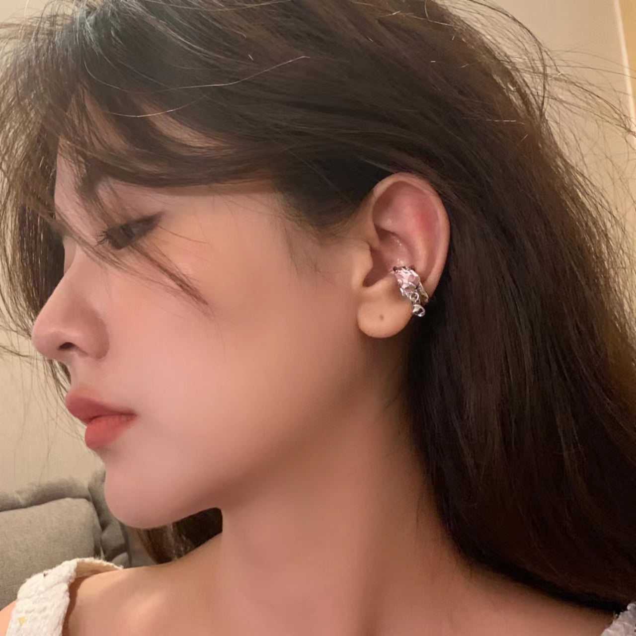 New pink zircon ear bone clip can be used as a tail ring ins personality niche design jewelry