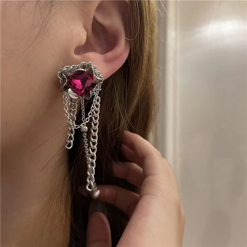 Love Zircon Jewelry Cool Wind Net Red Tassel Earrings Personality Fashion Open Ring
