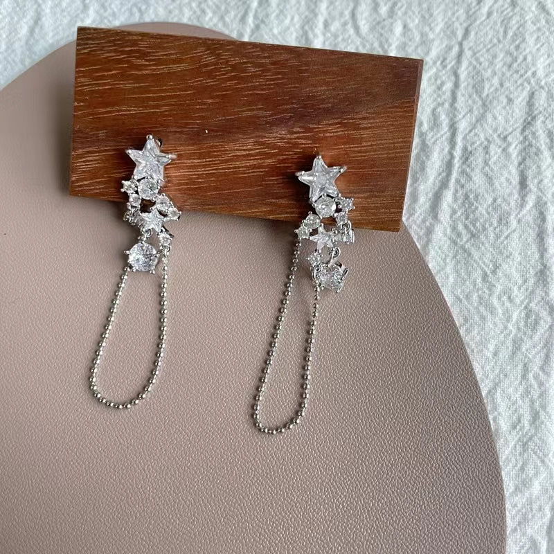 Species Shining Five pointed Star Versatility Back hanging Zircon Earrings Open Ring Collar Necklace
