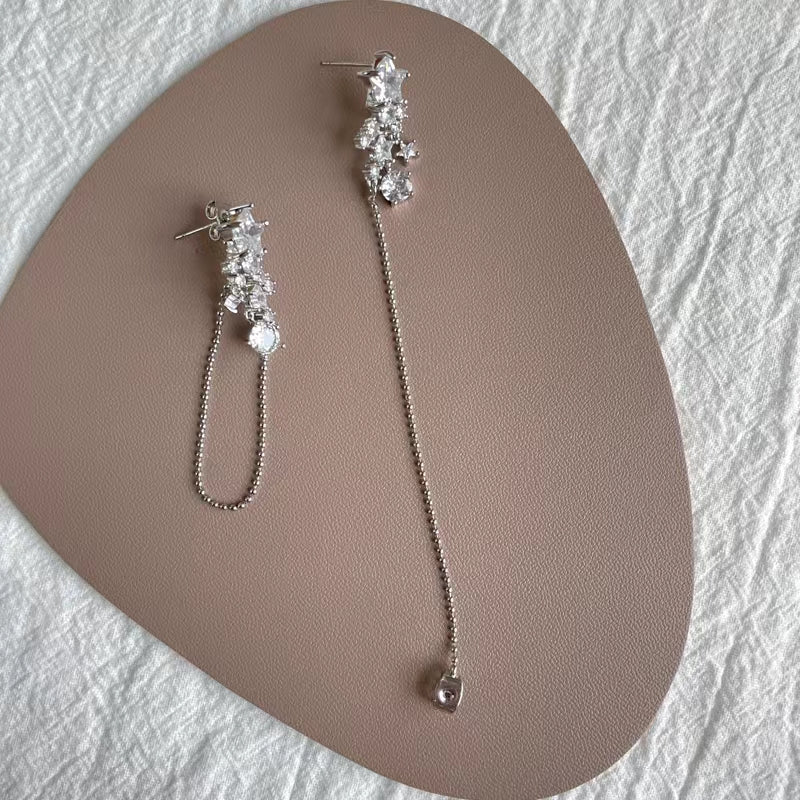 Species Shining Five pointed Star Versatility Back hanging Zircon Earrings Open Ring Collar Necklace