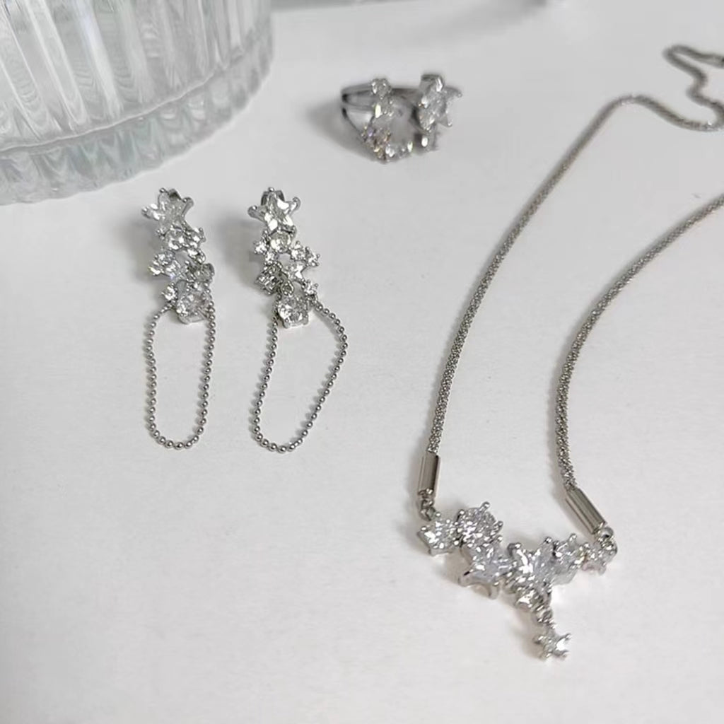Species Shining Five pointed Star Versatility Back hanging Zircon Earrings Open Ring Collar Necklace