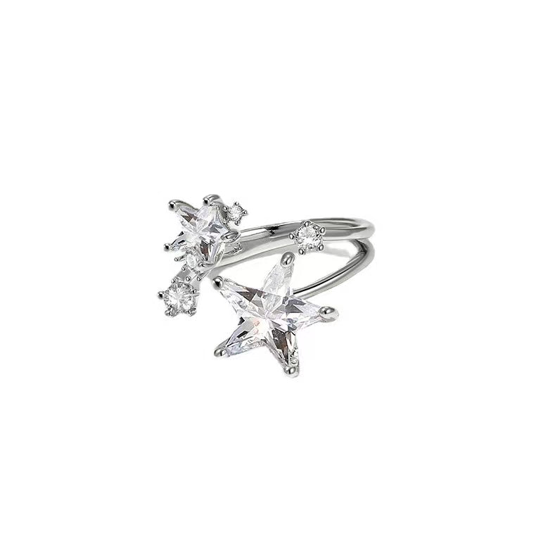 Species Shining Five pointed Star Versatility Back hanging Zircon Earrings Open Ring Collar Necklace