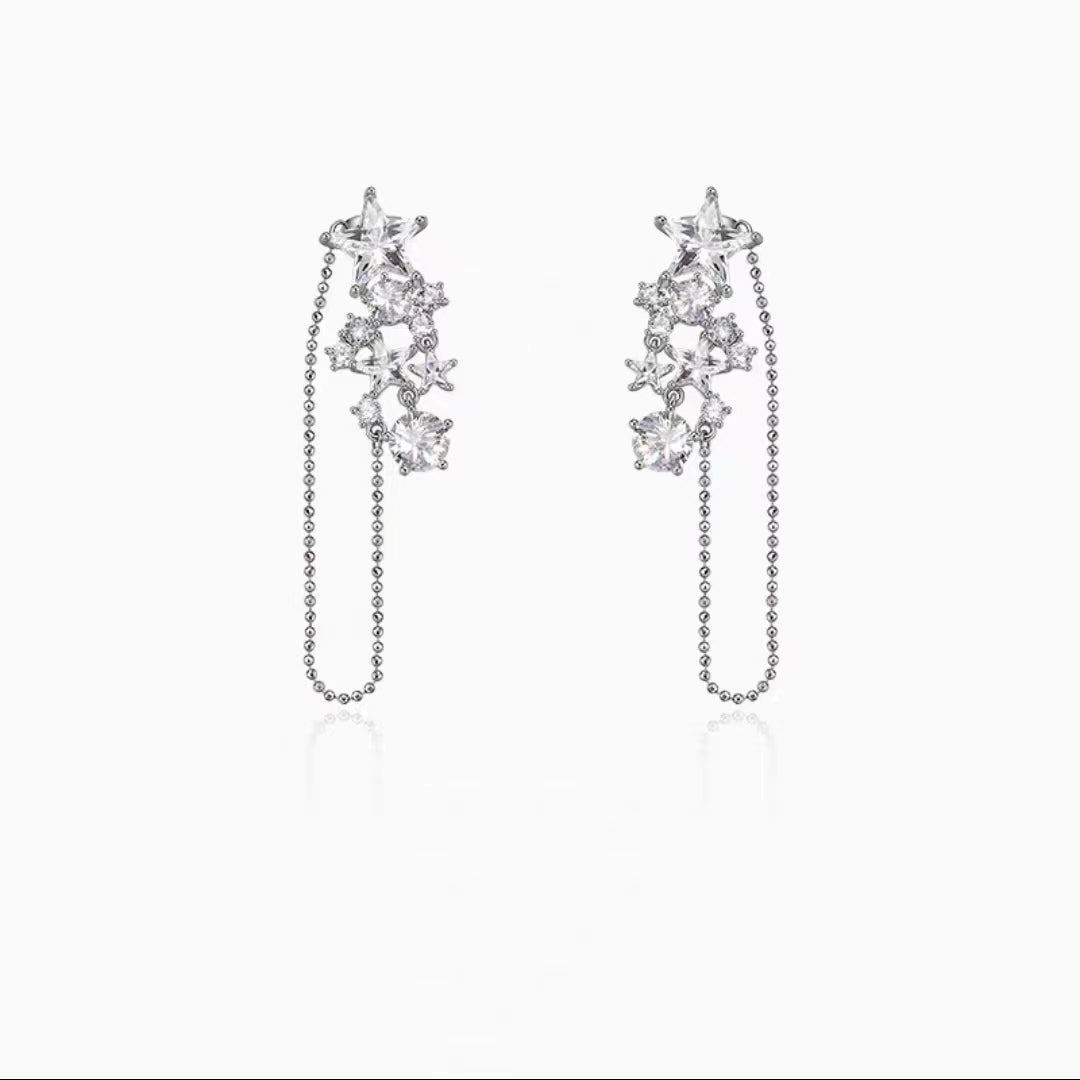 Species Shining Five pointed Star Versatility Back hanging Zircon Earrings Open Ring Collar Necklace