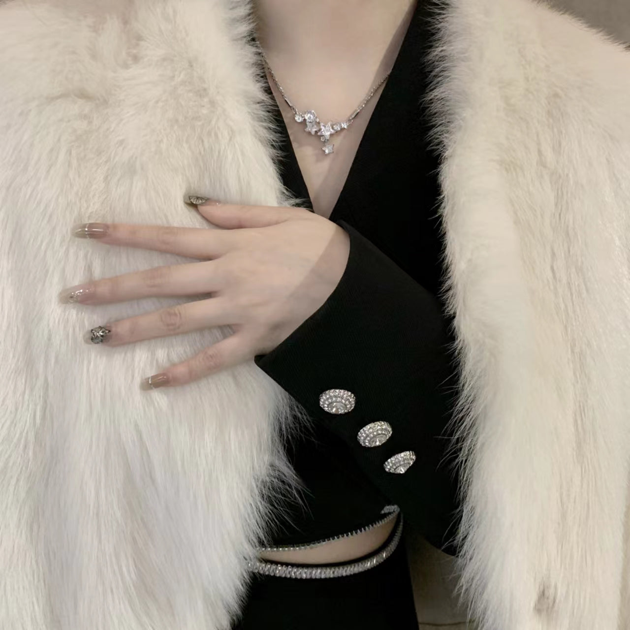 Species Shining Five pointed Star Versatility Back hanging Zircon Earrings Open Ring Collar Necklace