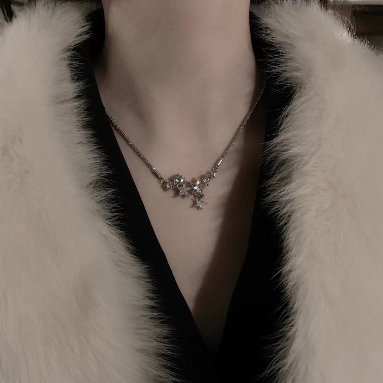 Species Shining Five pointed Star Versatility Back hanging Zircon Earrings Open Ring Collar Necklace