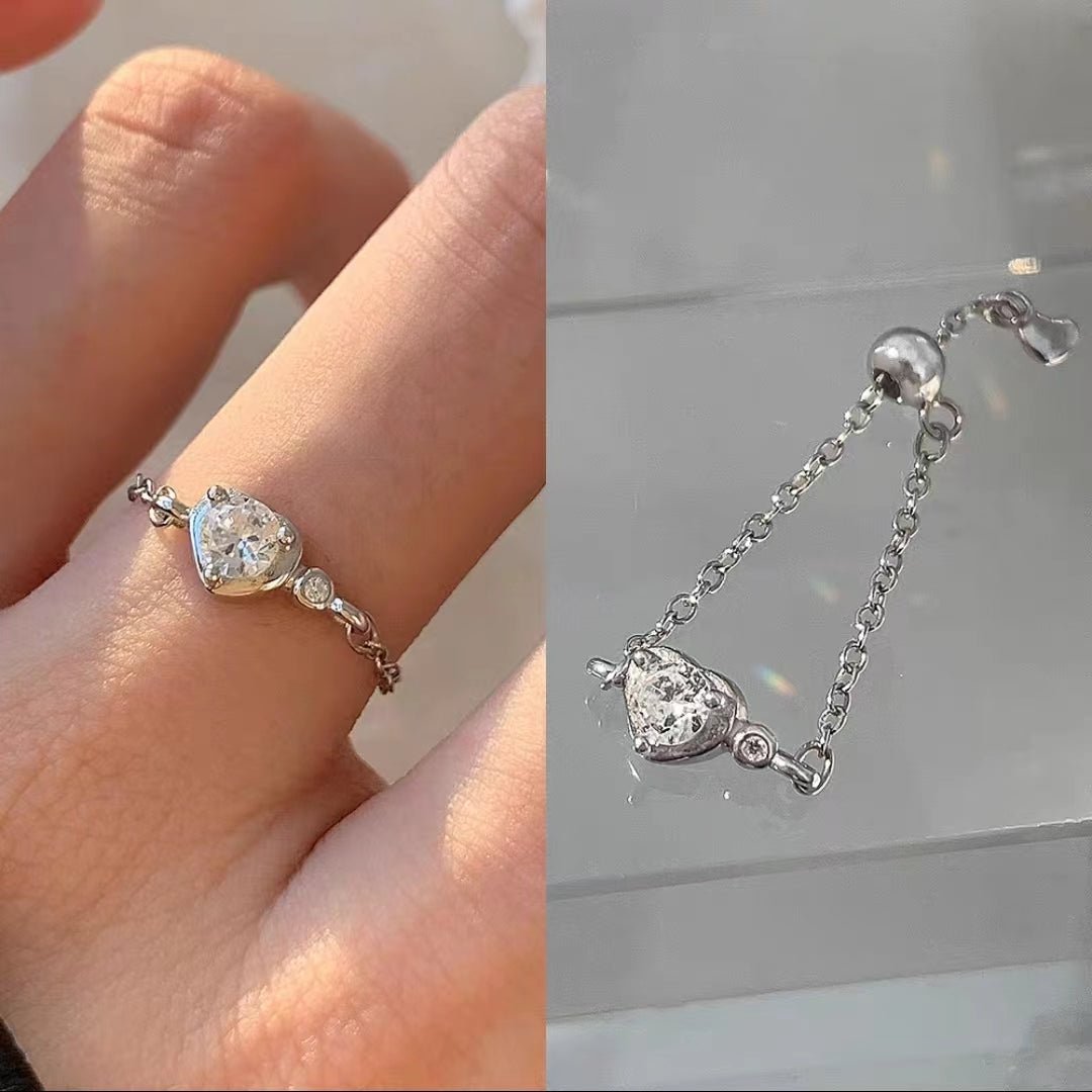S925 Sterling Silver Heart Diamond Pulling Ring Girl's High quality Delicate Sweet