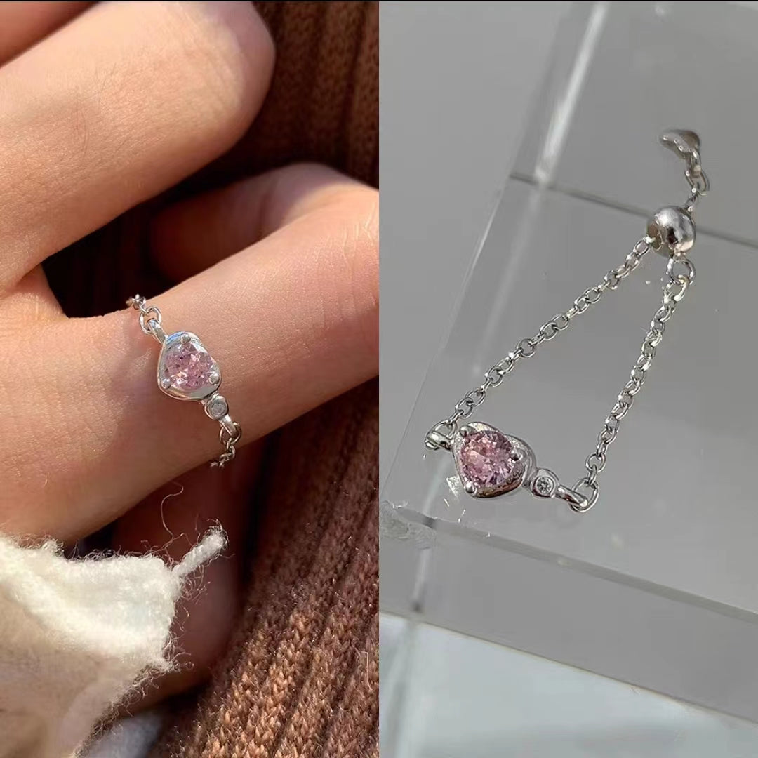 S925 Sterling Silver Heart Diamond Pulling Ring Girl's High quality Delicate Sweet