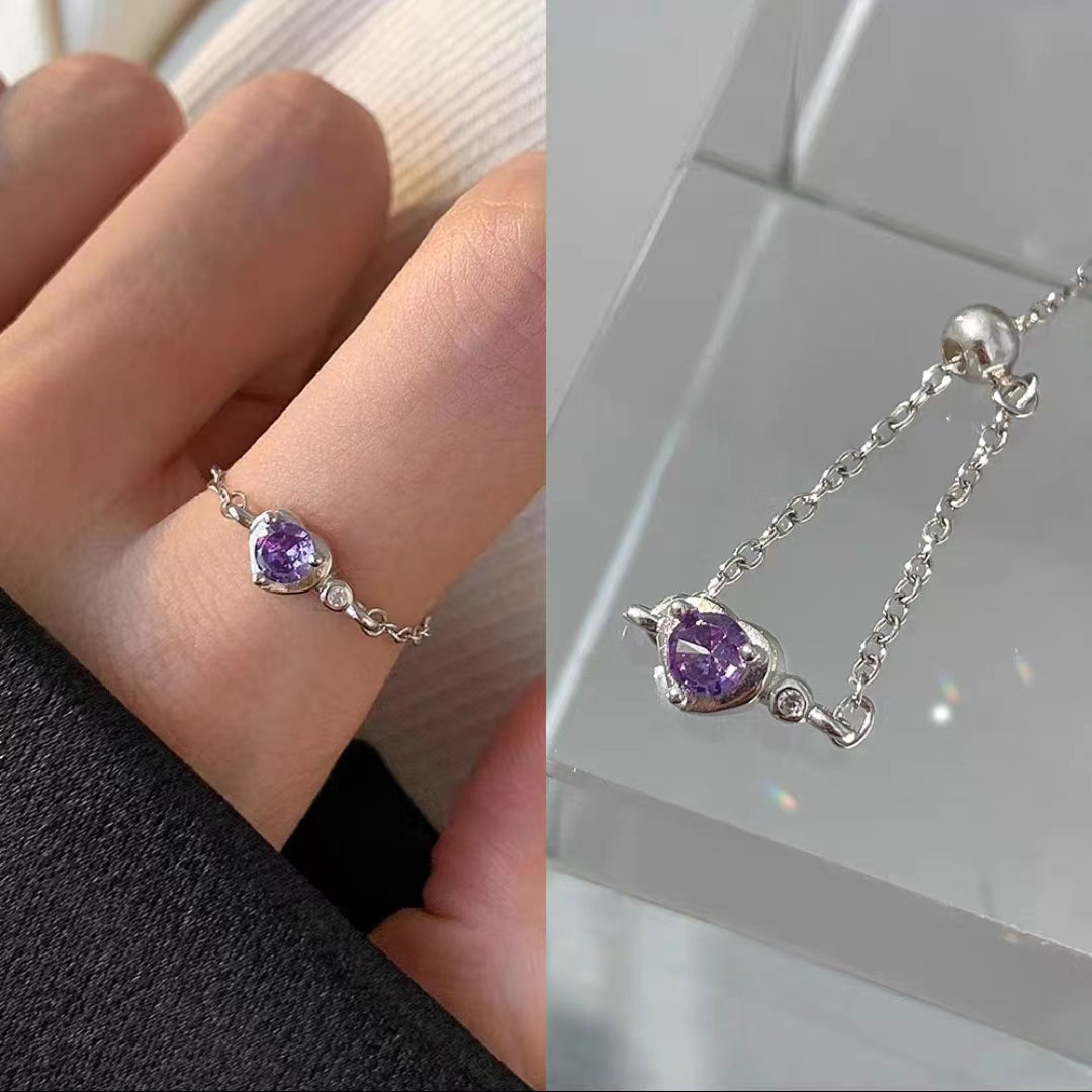 S925 Sterling Silver Heart Diamond Pulling Ring Girl's High quality Delicate Sweet