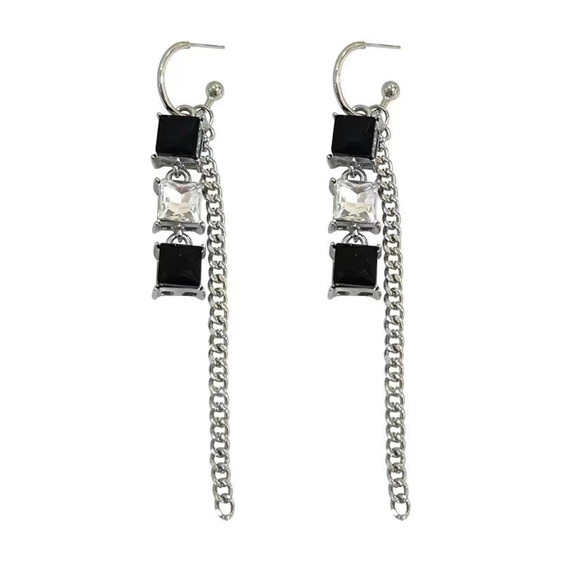 925 Silver Needle Asymmetrical Chain Tassel Earrings Silver Cool Wind Sweet Cool Earrings