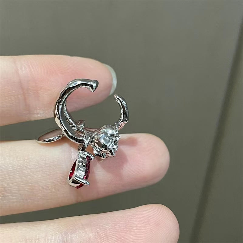 Thorn rose ear clip earless earrings Cool blood drop rose round ear clip earrings