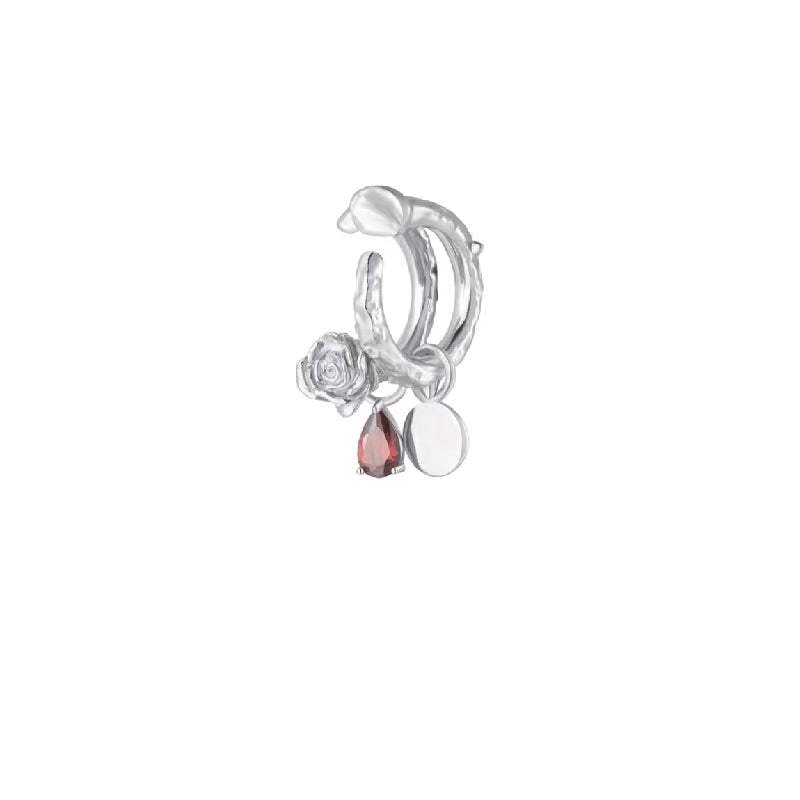 Thorn rose ear clip earless earrings Cool blood drop rose round ear clip earrings