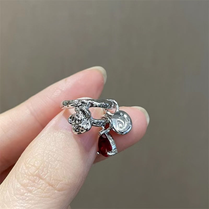 Thorn rose ear clip earless earrings Cool blood drop rose round ear clip earrings
