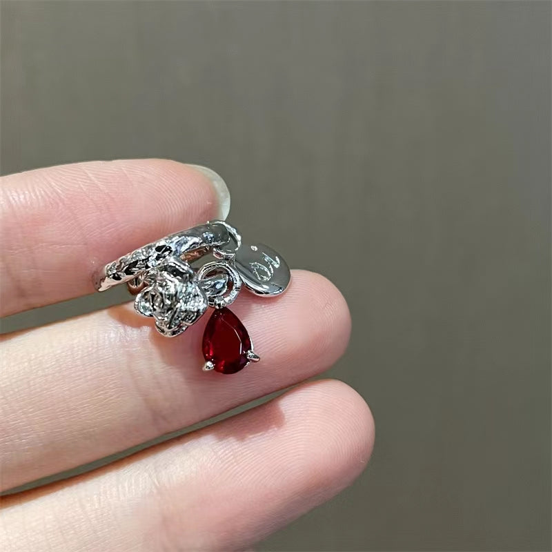 Thorn rose ear clip earless earrings Cool blood drop rose round ear clip earrings