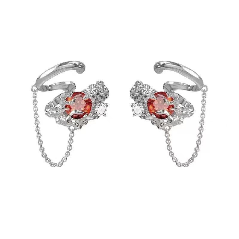Luxury Flame Round Zircon Tassel Jade Rabbit Tamping Medicine Earrings