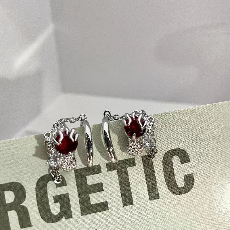 Luxury Flame Round Zircon Tassel Jade Rabbit Tamping Medicine Earrings