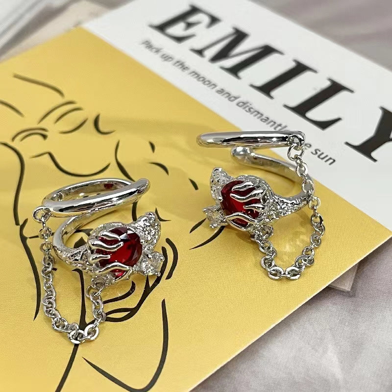 Luxury Flame Round Zircon Tassel Jade Rabbit Tamping Medicine Earrings