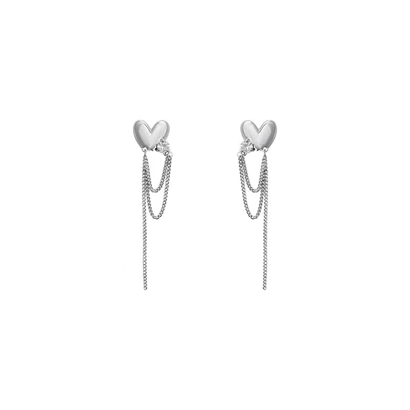 S925 silver needle long tassel love earrings 2022 new fashion niche design