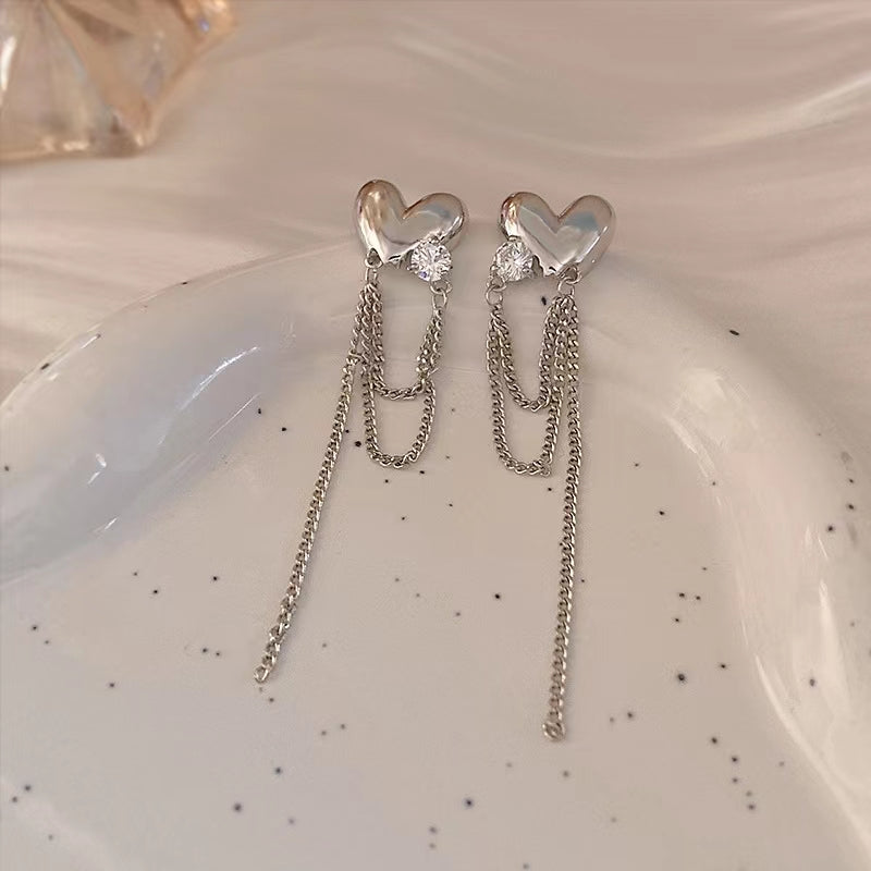 S925 silver needle long tassel love earrings 2022 new fashion niche design