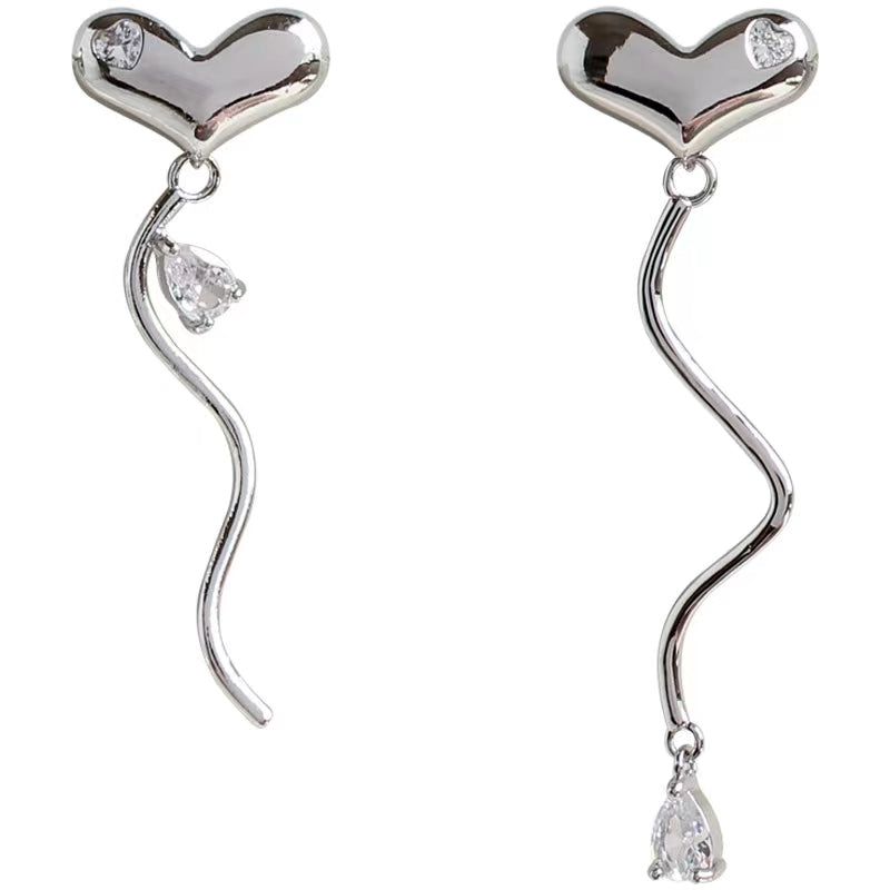 High grade delicate cool zircon love ear studs simple personality ear clip