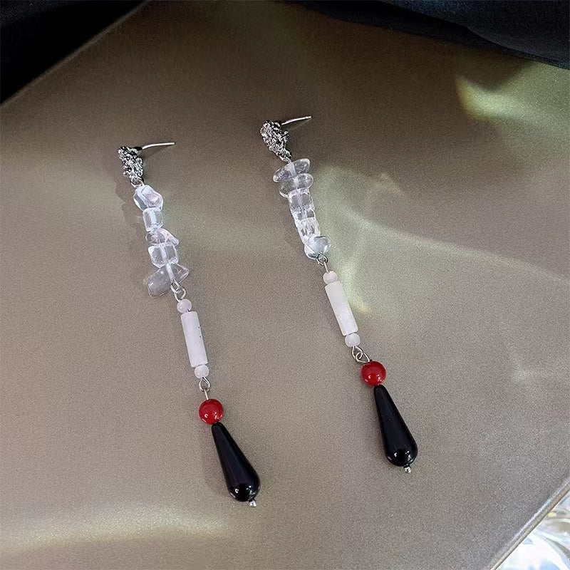 New Chinese style natural jade beaded earrings earrings small design sense water drop long earrings