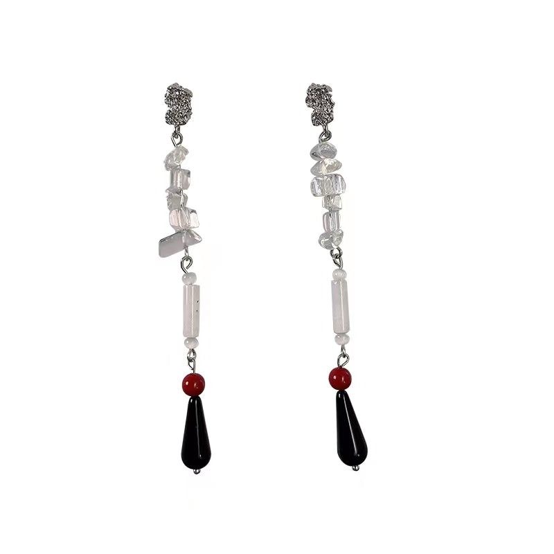 New Chinese style natural jade beaded earrings earrings small design sense water drop long earrings