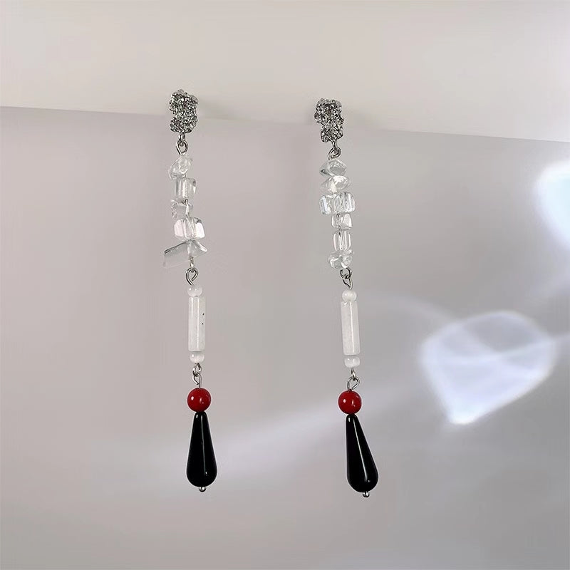 New Chinese style natural jade beaded earrings earrings small design sense water drop long earrings