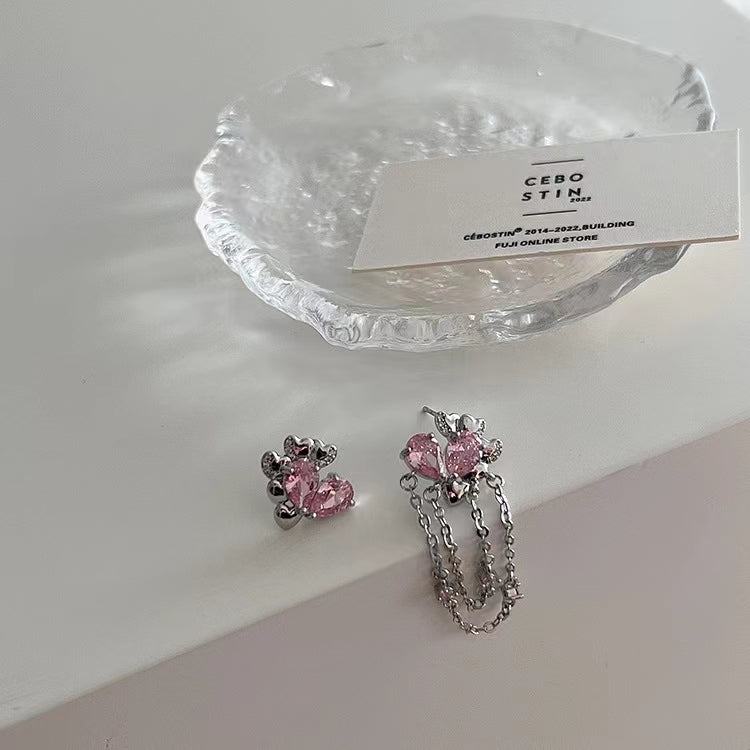 Asymmetrical Zircon Love Earrings Women's Small Personality Simple Versatility Fashion Earrings